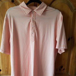 Carnoustie Performance Golf Polo Shirt Mens Medium Orange/White Check EUC
